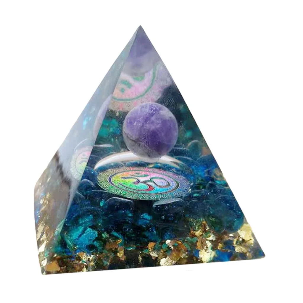 Blue Quartz & Amethyst OM Crystal Sphere ORGONITE Pyramid